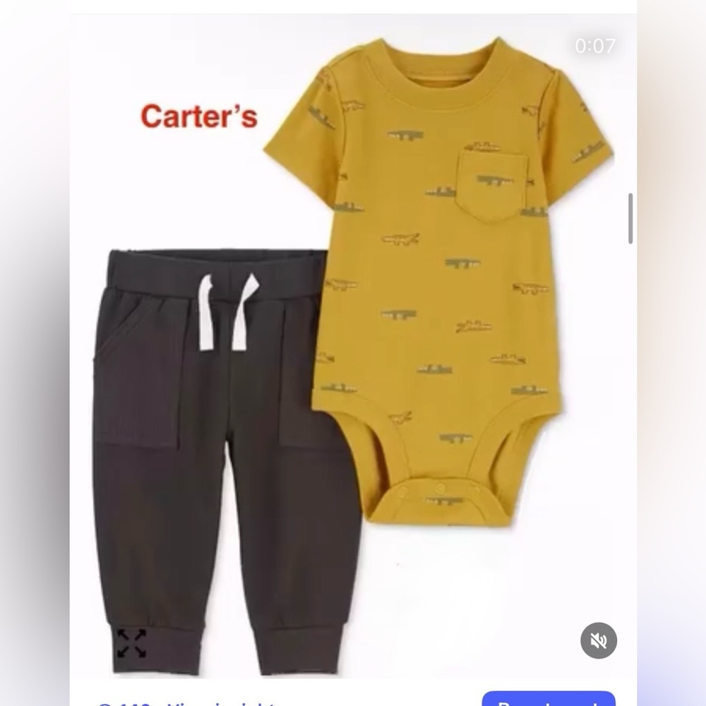 Carter's Yellow Alligator Onesie and Gray Pants Set